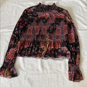 Chelsea & Violet Black Floral Smocked Peplum Blouse